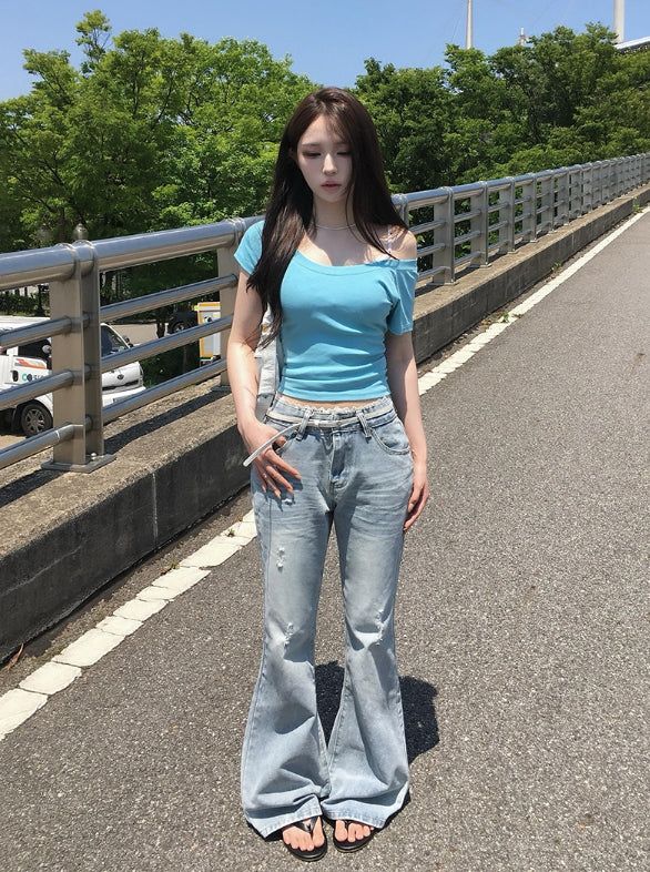 Naon Lace Washing Bootcut Denim Pants