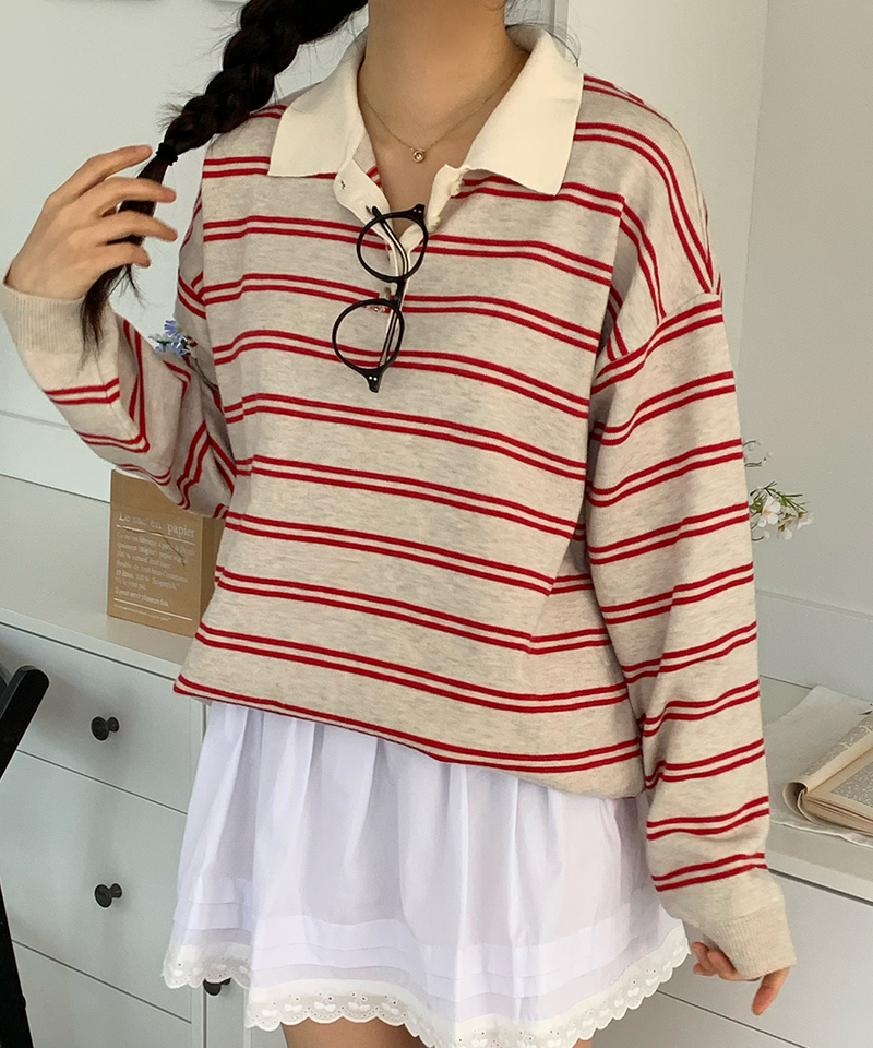 ビンツ ストライプ カラー ニット