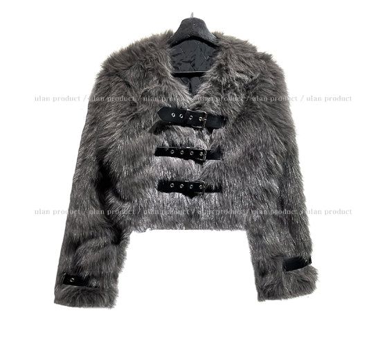 Mori three buckle cropped fur jacket