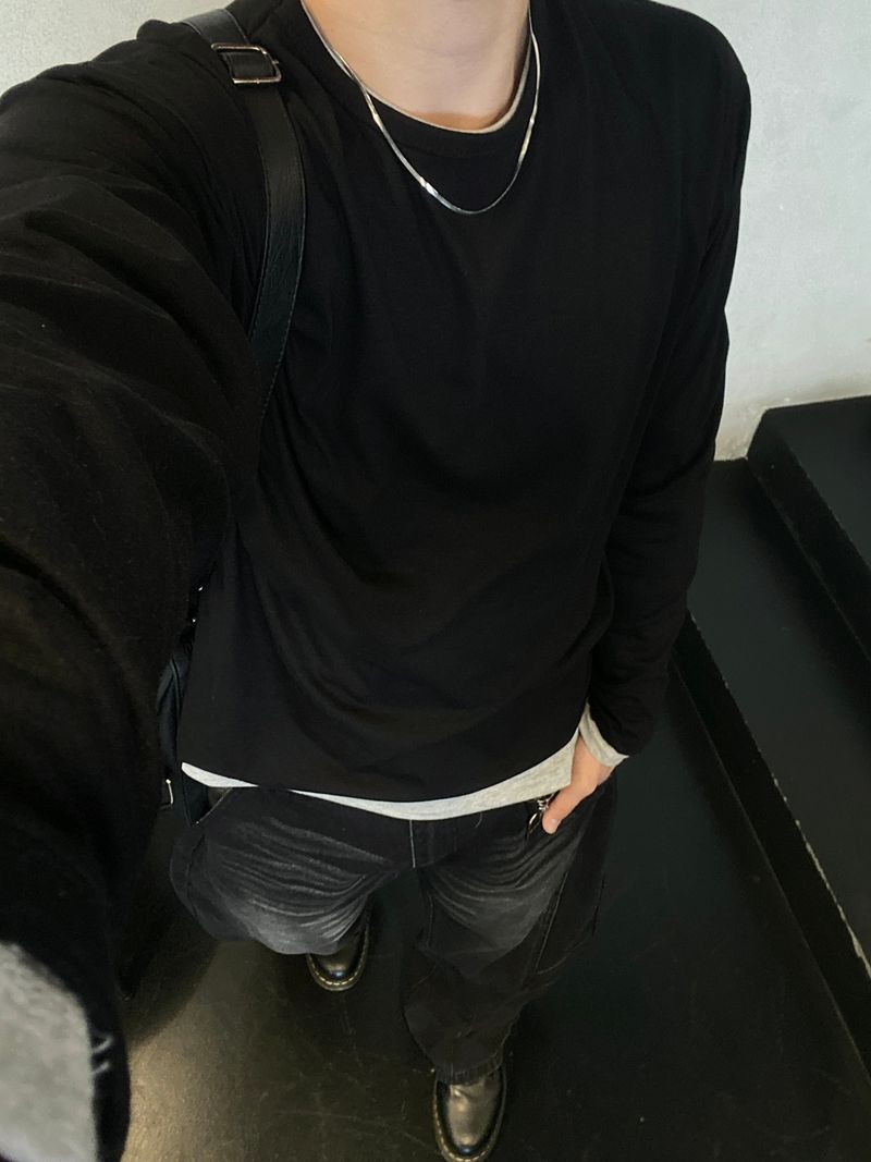 Rib Basic Layered Long-Sleeved Shirt 9C