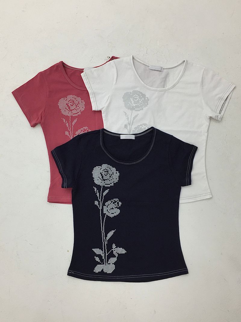 Silver Cross Stitch Rose T