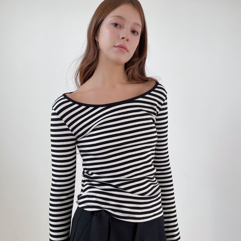 Stripe Scoop Neck T/Shits_Black
