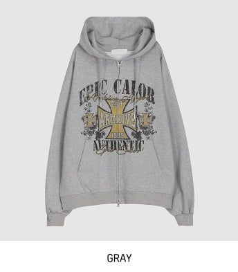 Cross Vintage Printing Two-Way Hood Zip-Up
