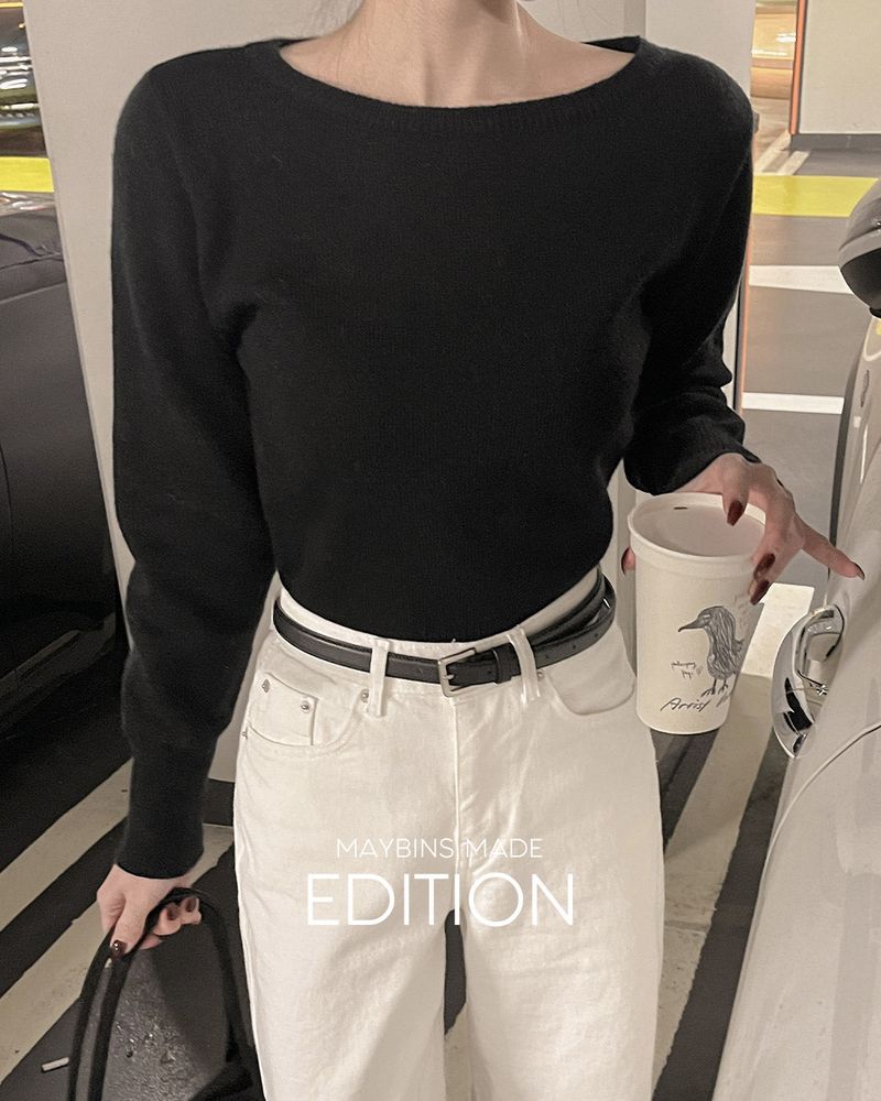【MADE】Boat neck crop knit