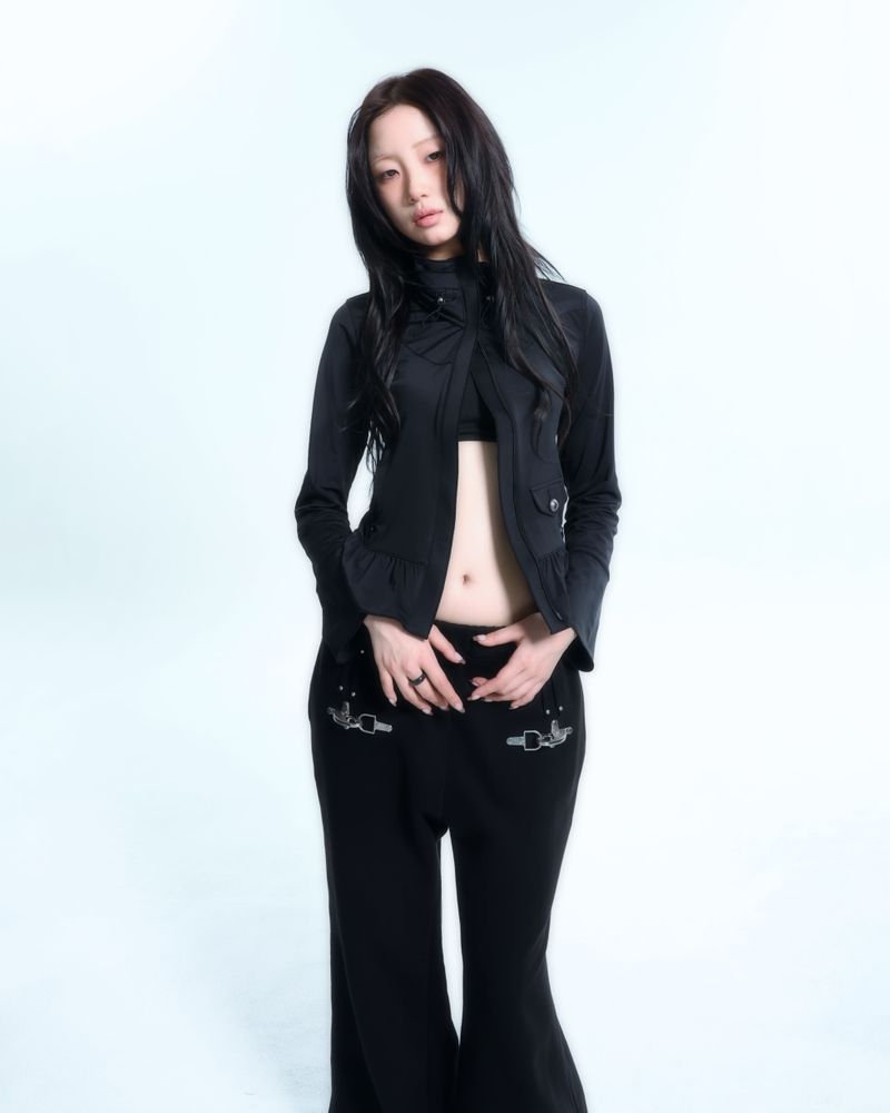 Ruffle Two Way zip-up - Black