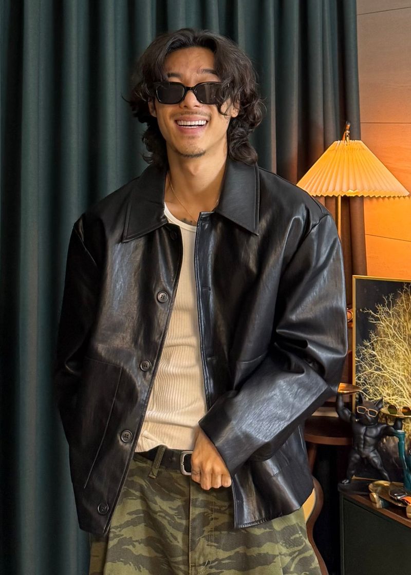 Leather Collar Button Jacket 3COLOR
