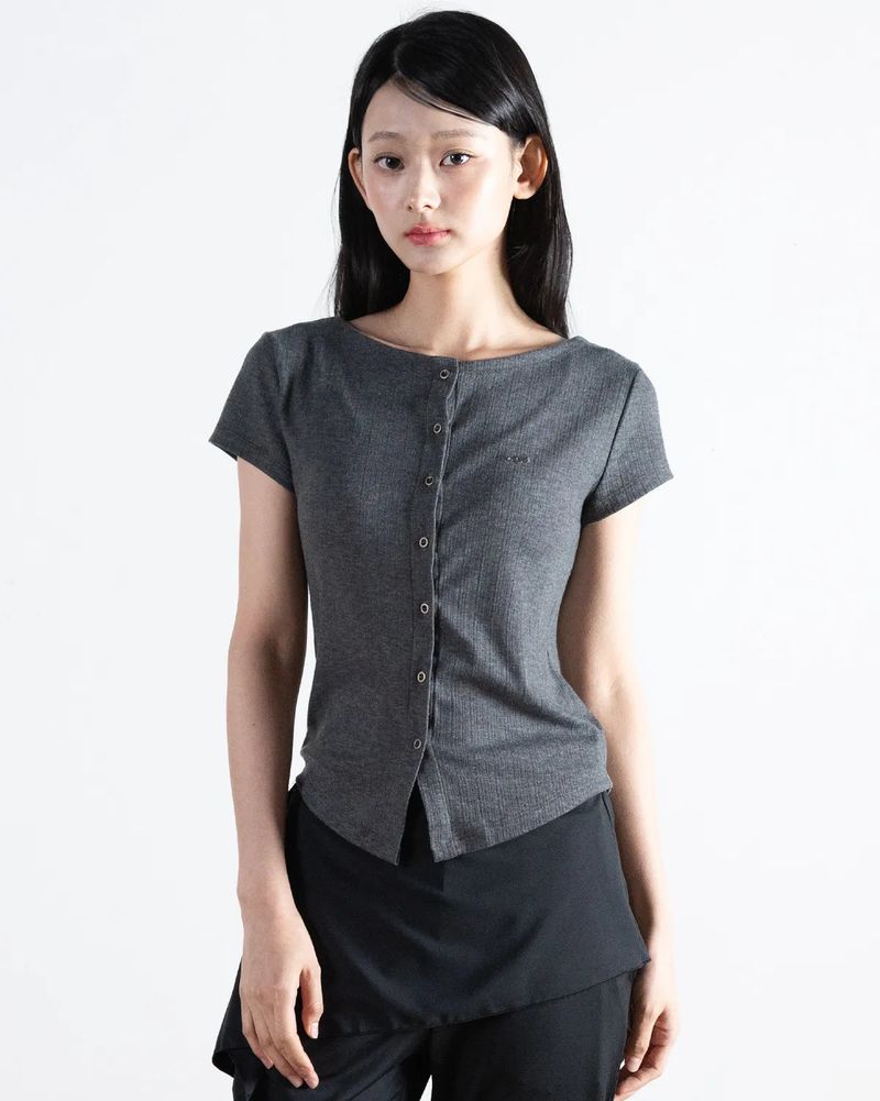 MagoRen SEOUL(マゴレン ソウル)の「Open Boat Neck T-Shirt Melange Charcoal(Tops)」