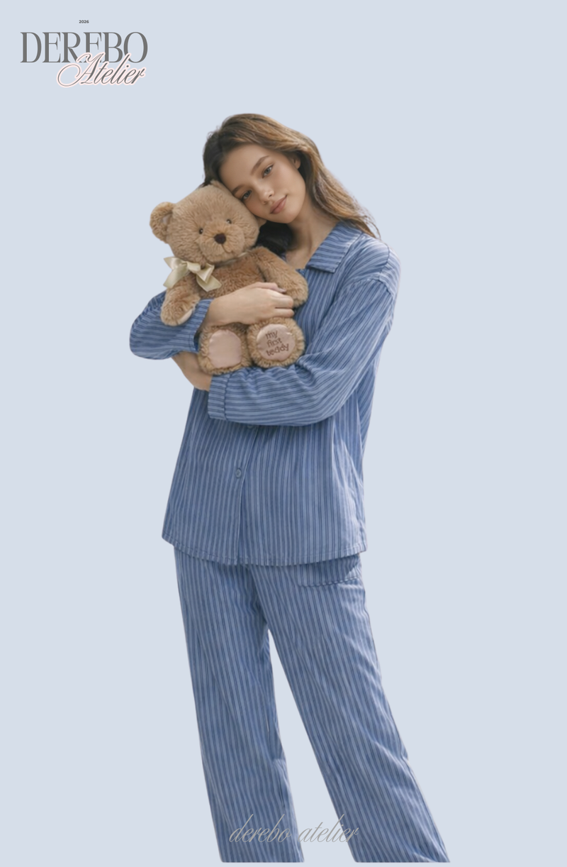 blue stripe fleece pajamas