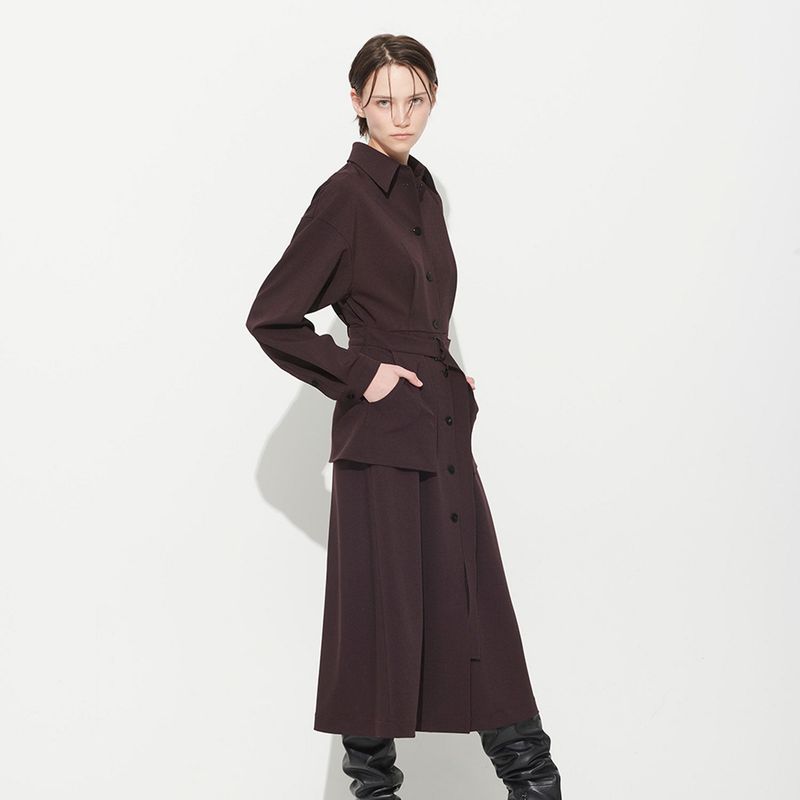  POCKET BELTED DRESS, DARK BURGANDY