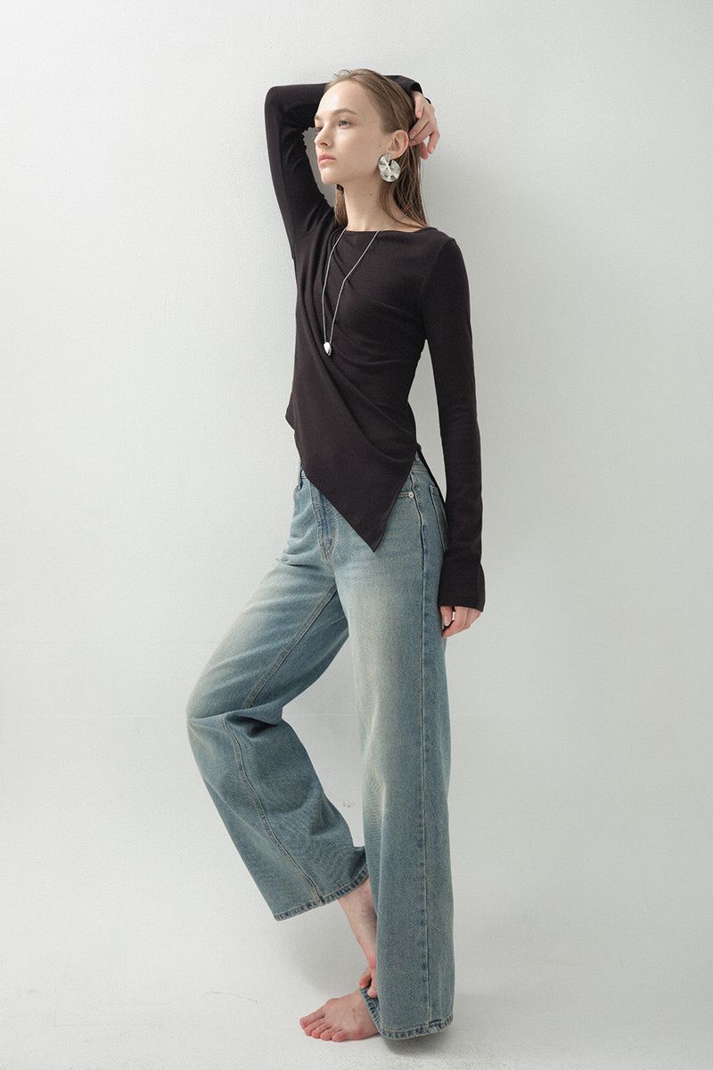 Low Wide Embroidery Denim_Blue