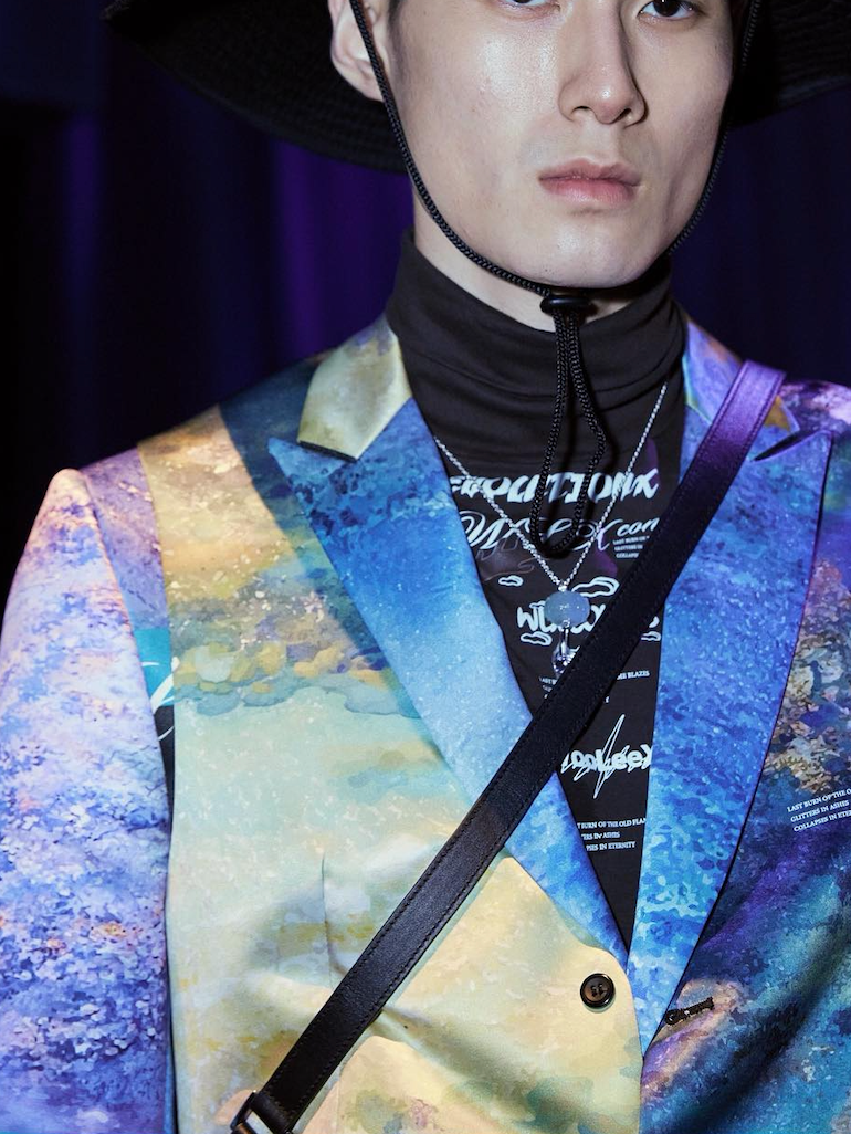 Blue Printed Overlap Waistcoat
