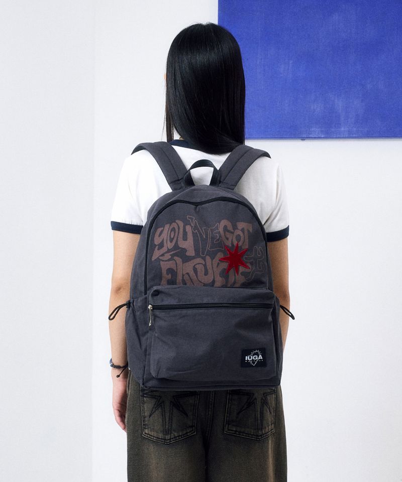 Printed Twill Pocket Backpack (Gray)