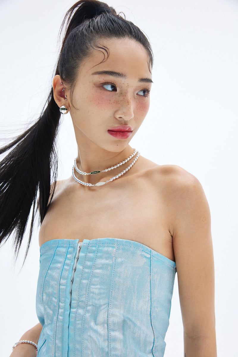 GREEN TAG SILVER BALL NECKLACE