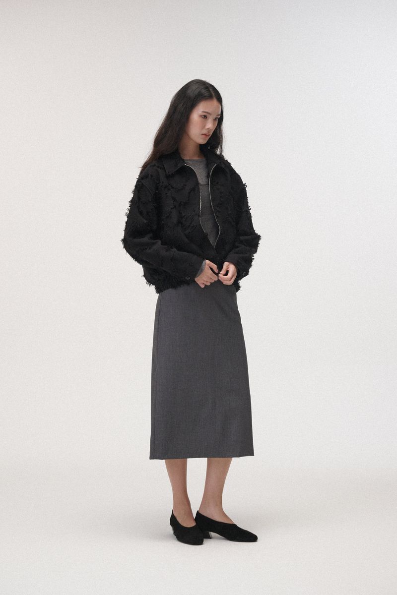 Wool stitch midi skirt (Dark grey)