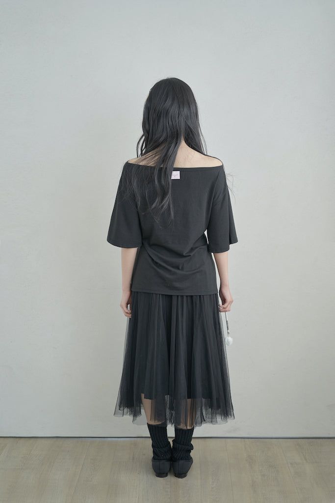 ビッグリボンストラップルーズトップス - black