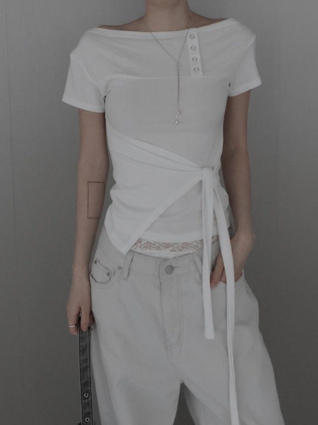 mnem（ムネム）の「Tie Knot Boat Neck Tee（Tops）」