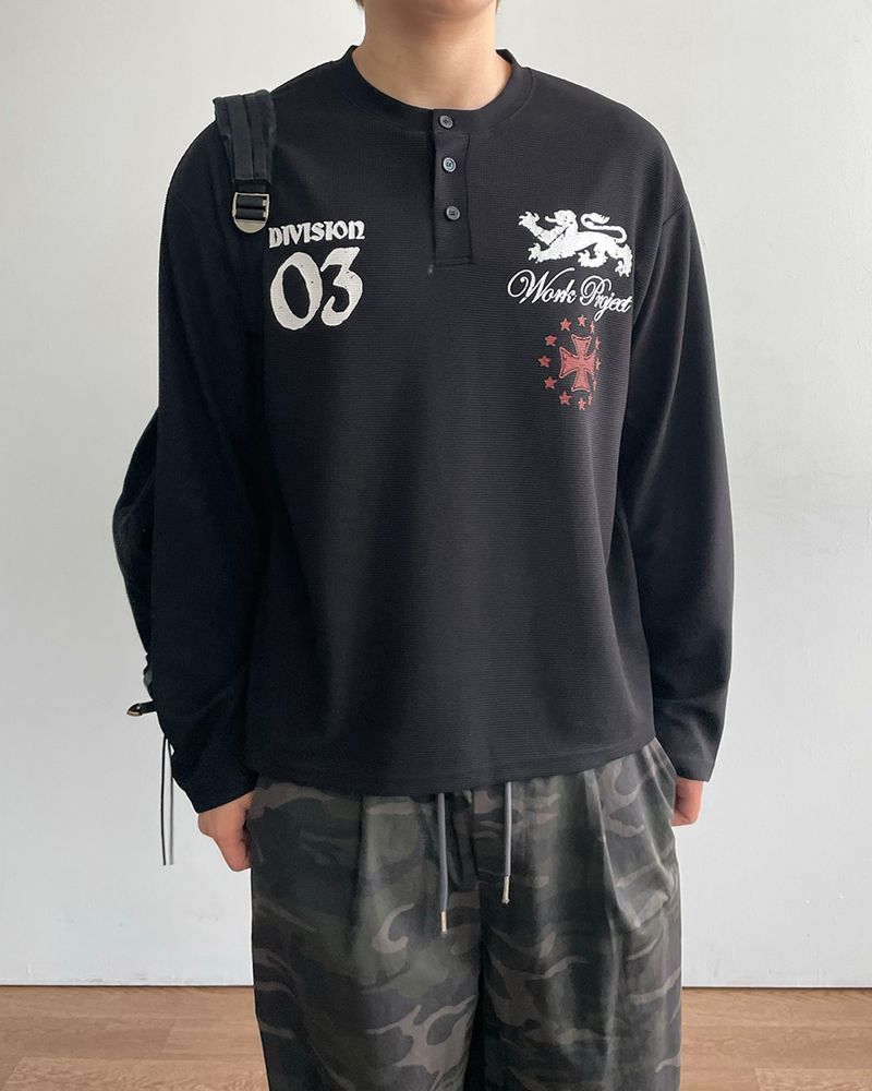 Kingdom Henley Neck Waffle Long Sleeve