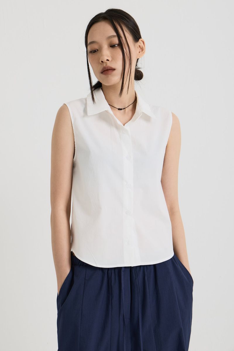 Cotton sleeveless shirt, White