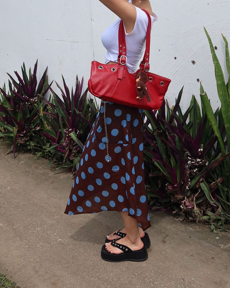 Dot Polka Dot Unbalanced Midi Skirt