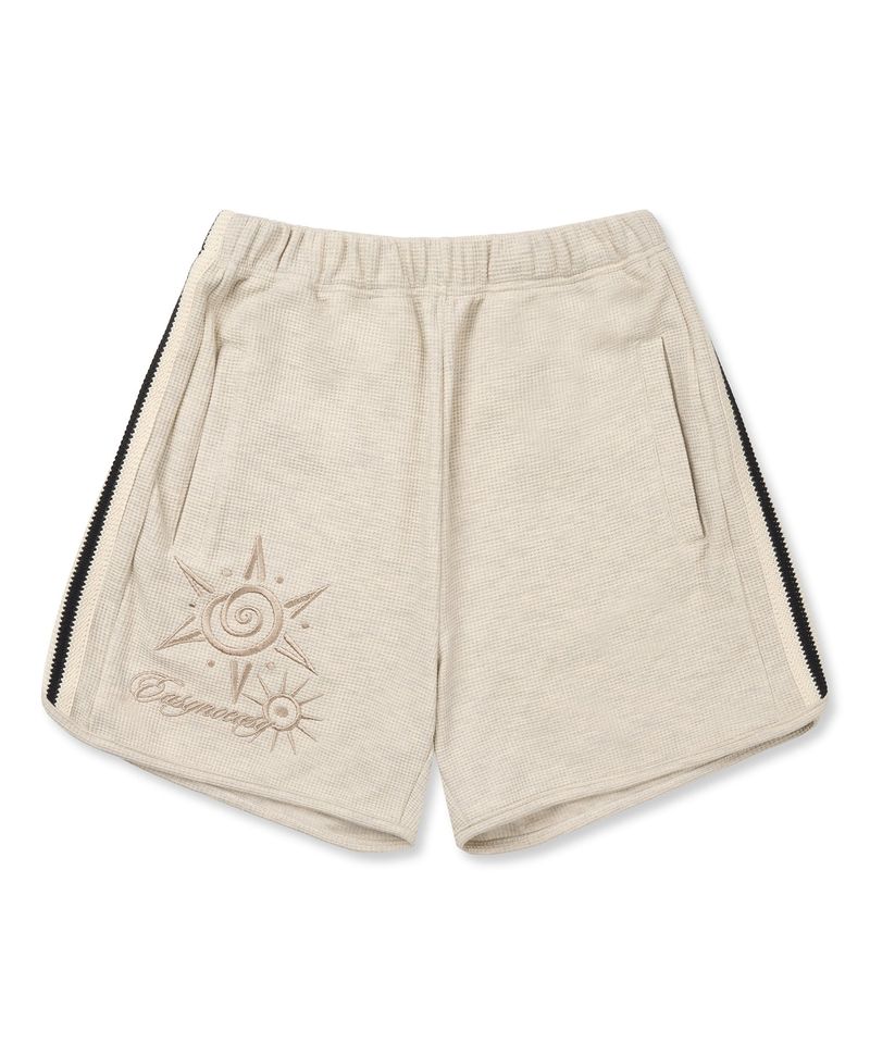 Embroidery Track Waffle Shorts - Cream