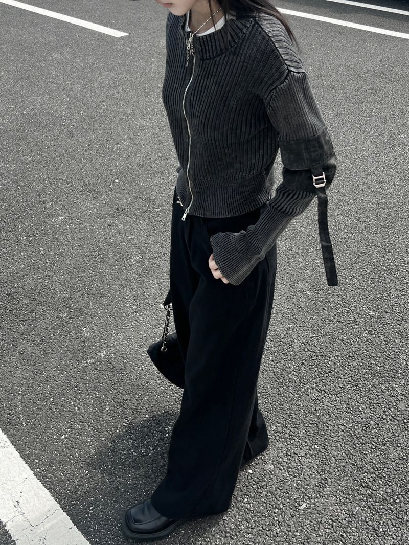 Y2K Back Point X Strap Bijo Wide Loose Fit Denim Long Pants (Black)