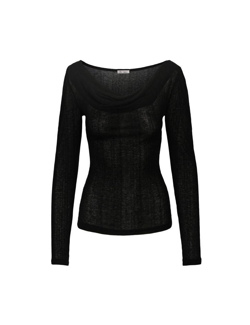 Shirring Cowl Neck Blouse (BLACK)