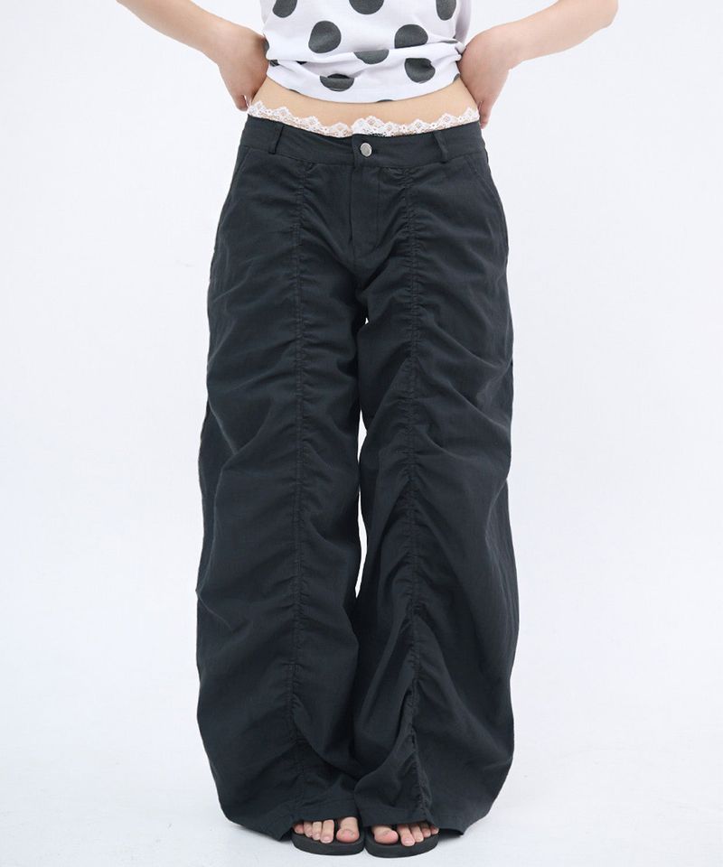 ITZAVIBE（イッザバイブ）の「LACE LAYERED WIDE PANTS - BLACK（Pants）」