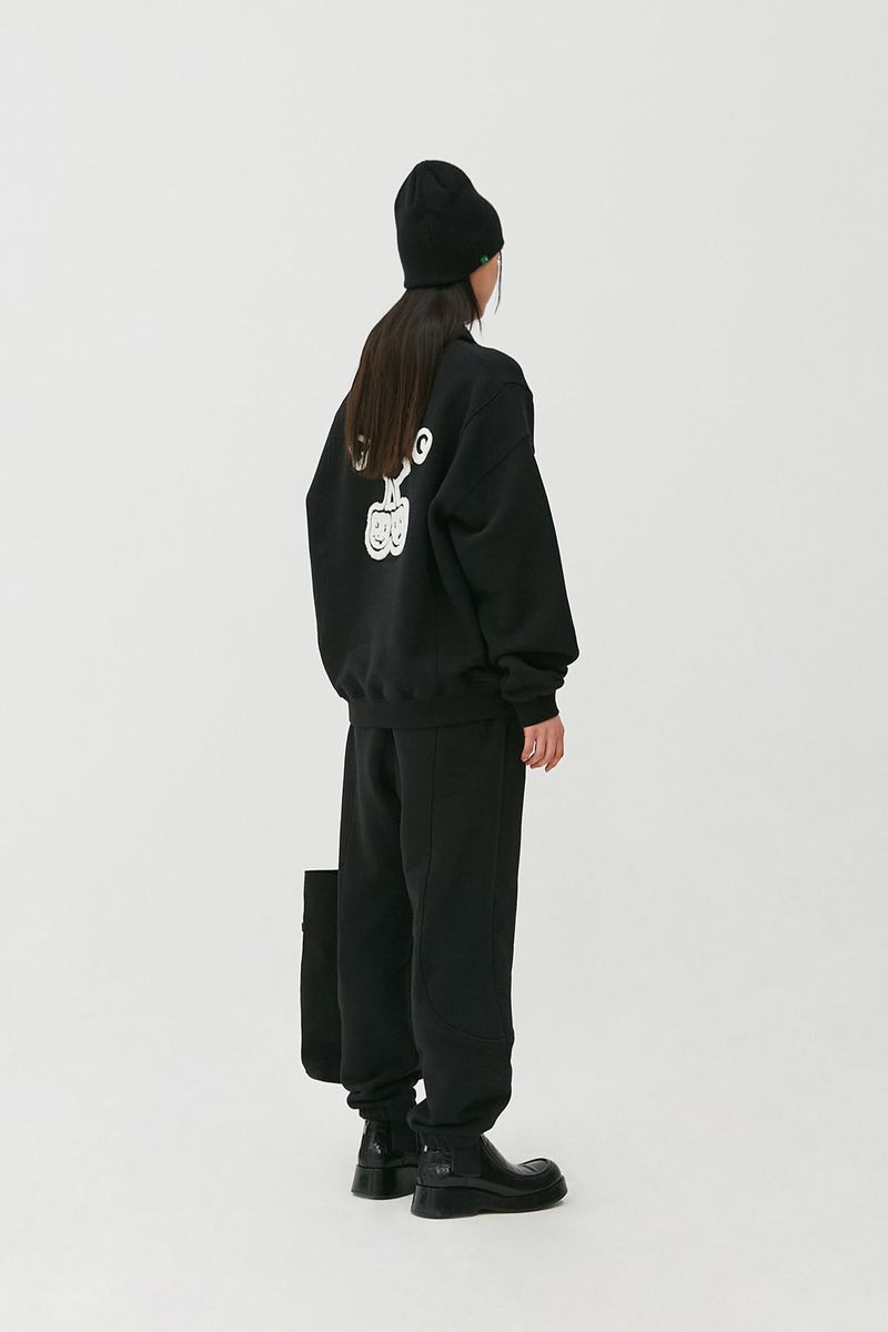 Cherry Bear Half Zipup Crewneck_Black