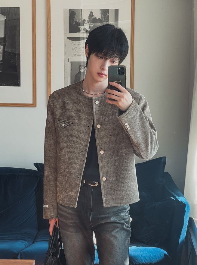 Ekkeullo Collar Less Tweed Blazer