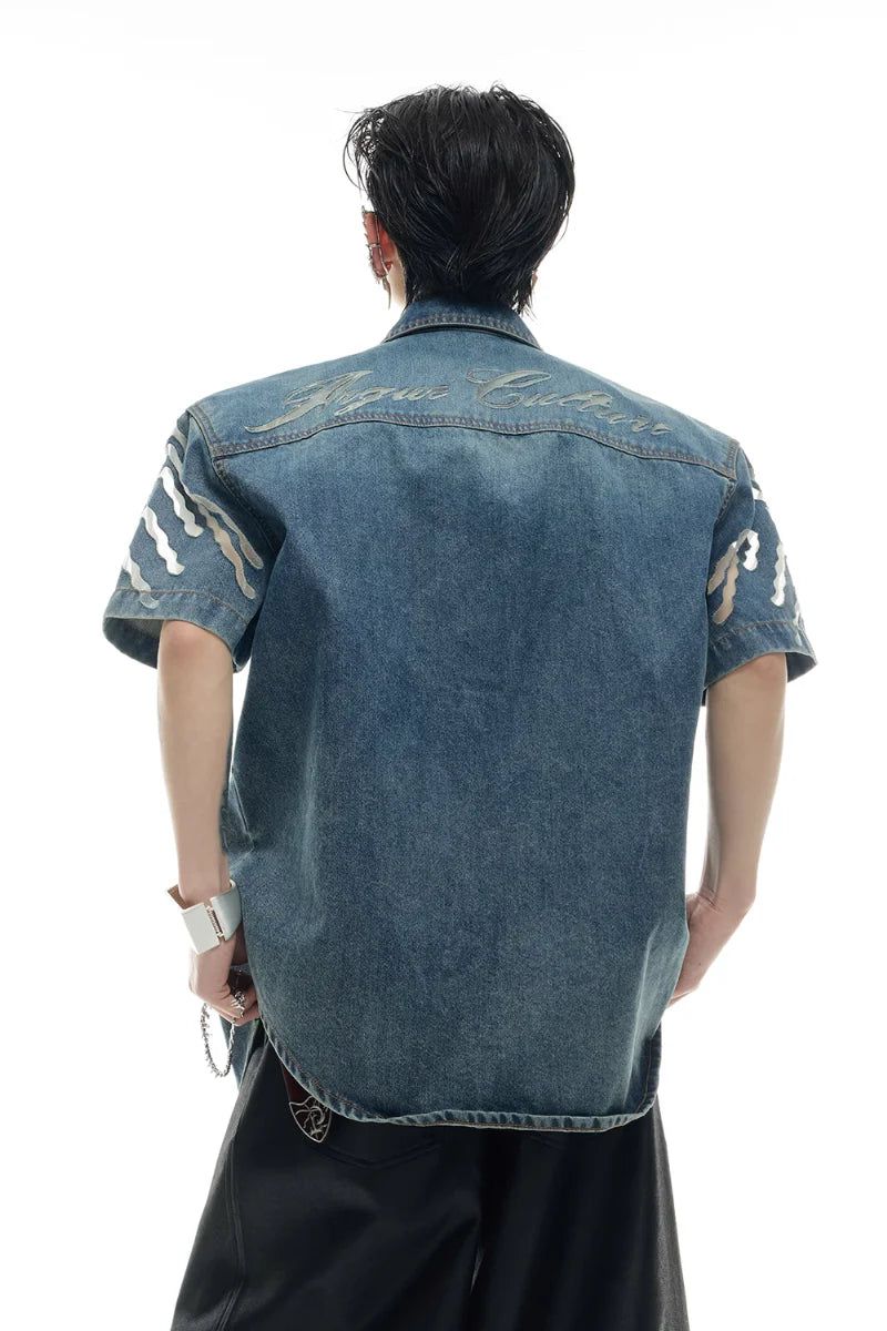 Mesh Panel Denim Shirt