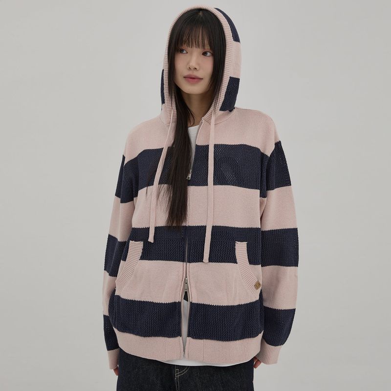 Stripe Skashi Hood Knit Zip-up