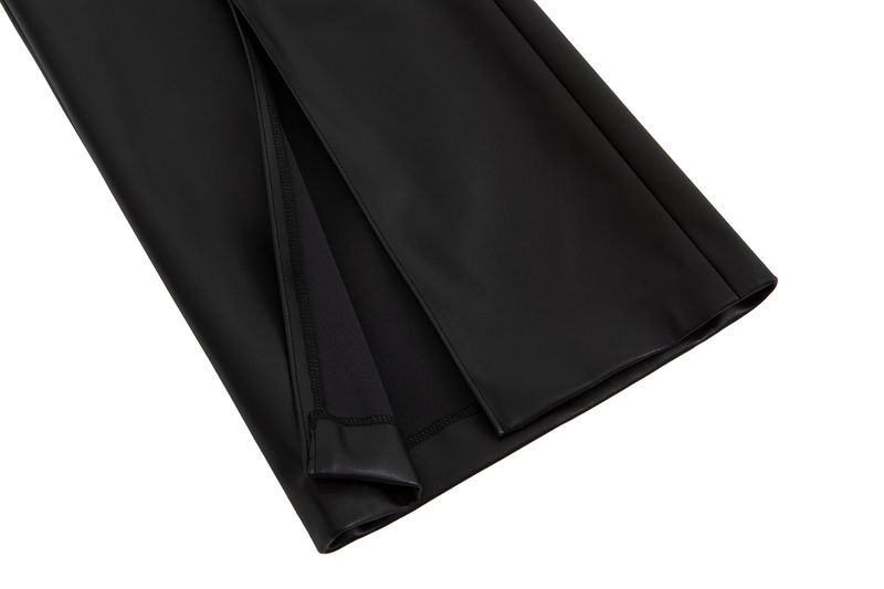 Faux-Leather Slit Trousers _ Black
