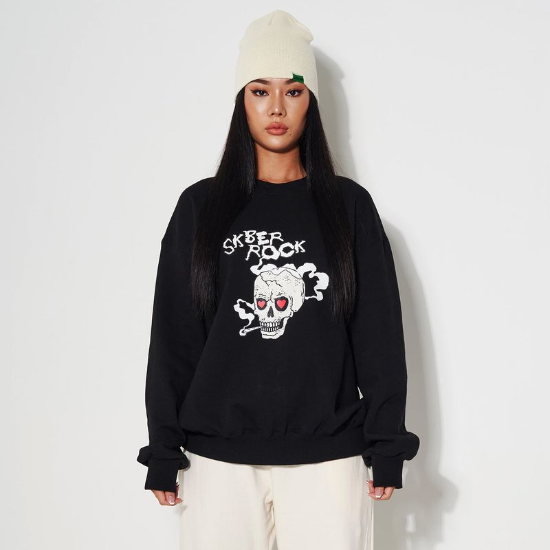 SMOKING SKULL SWEAT SHIRT BLACK