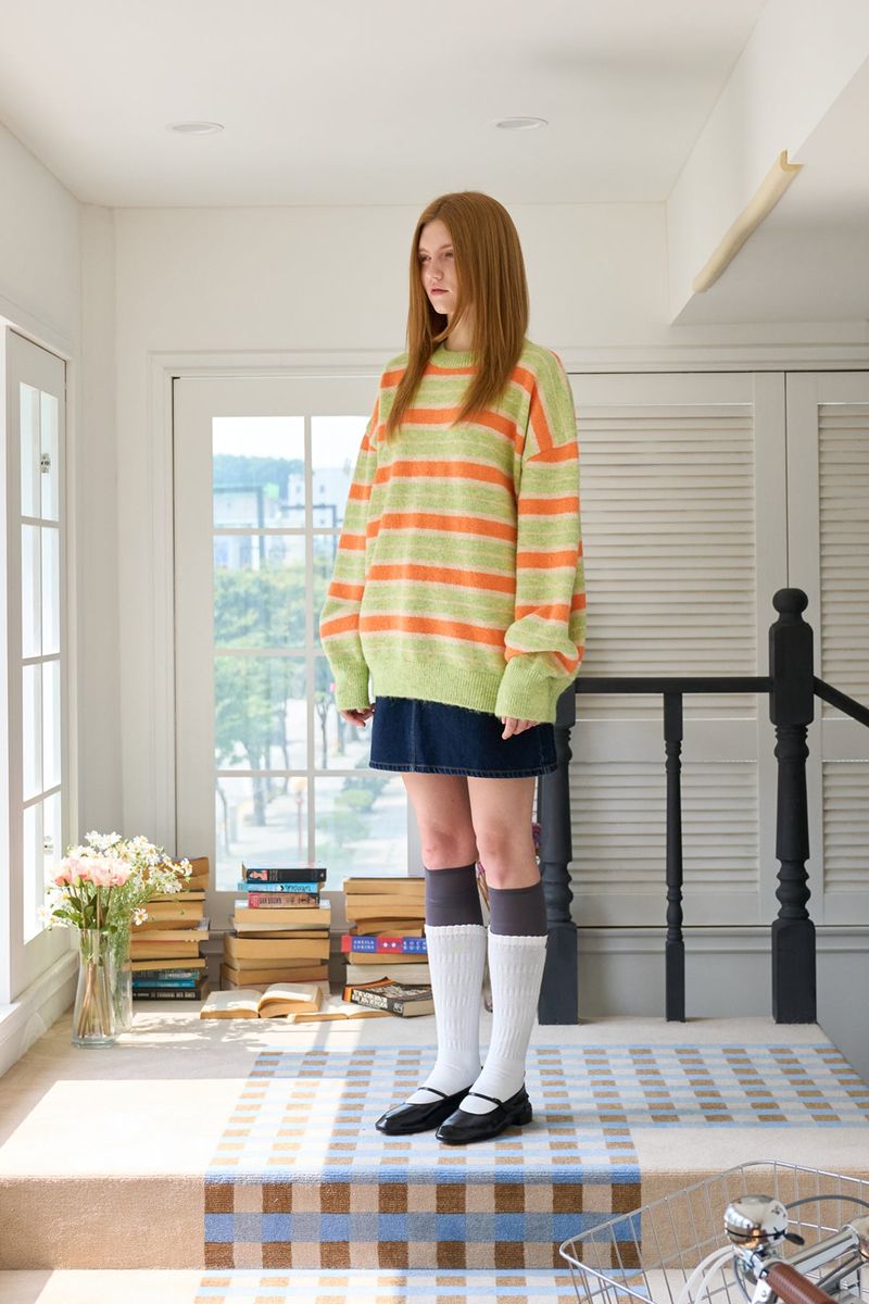 MULTI STRIPE LONG SLEEVE KNIT GREEN