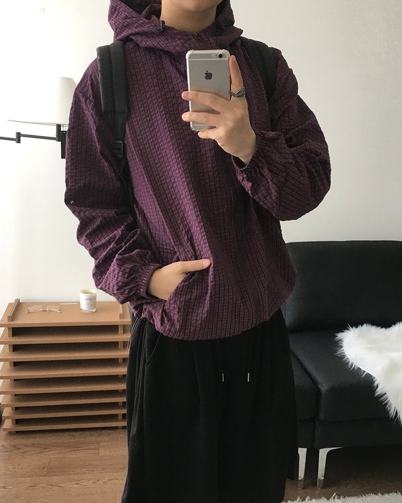 Burnt Check Hood Windbreaker