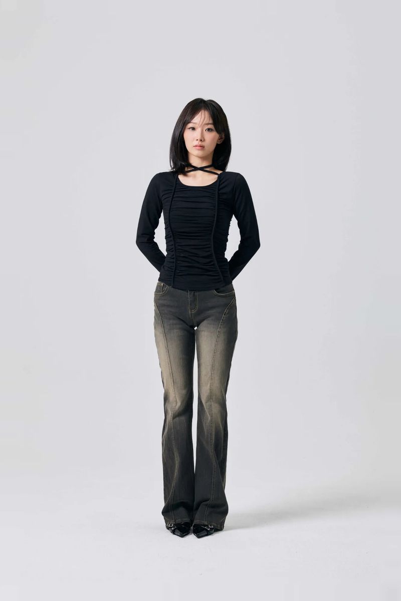 LISE SHIRRING TOP / BLACK