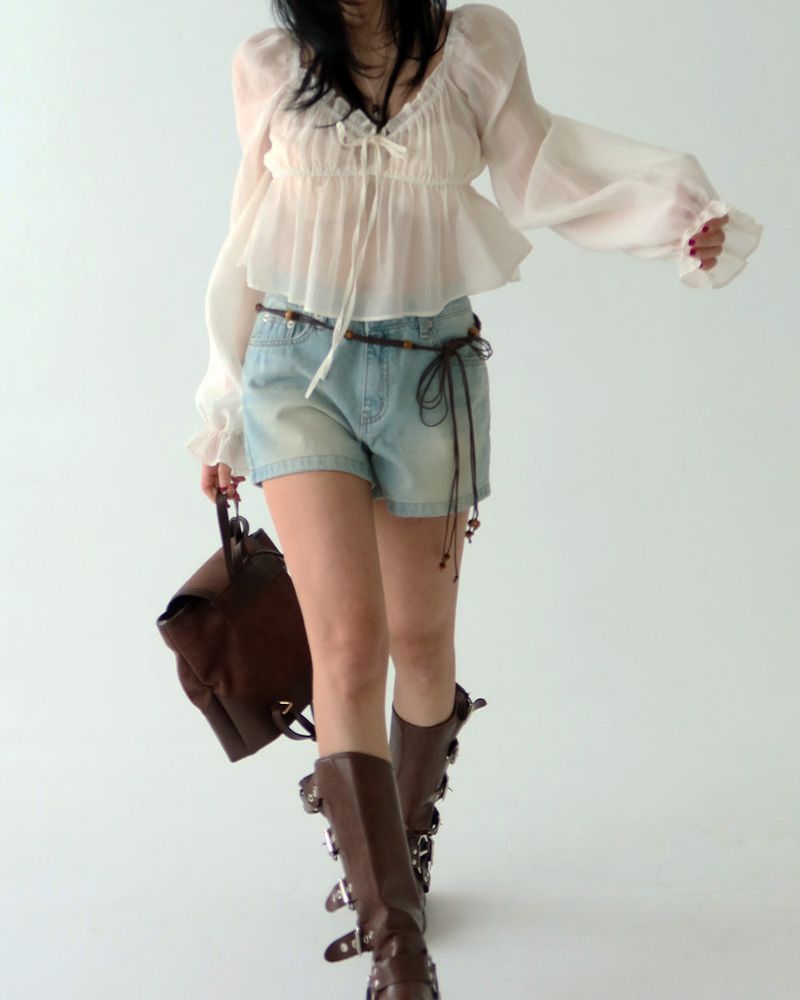 protective chic frill see-through blouse