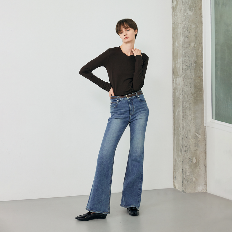 Middle blue wide boots cut - D002