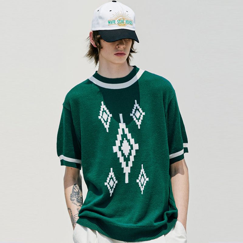 NAVAJO PATTERN RINGER HALF KNIT GREEN