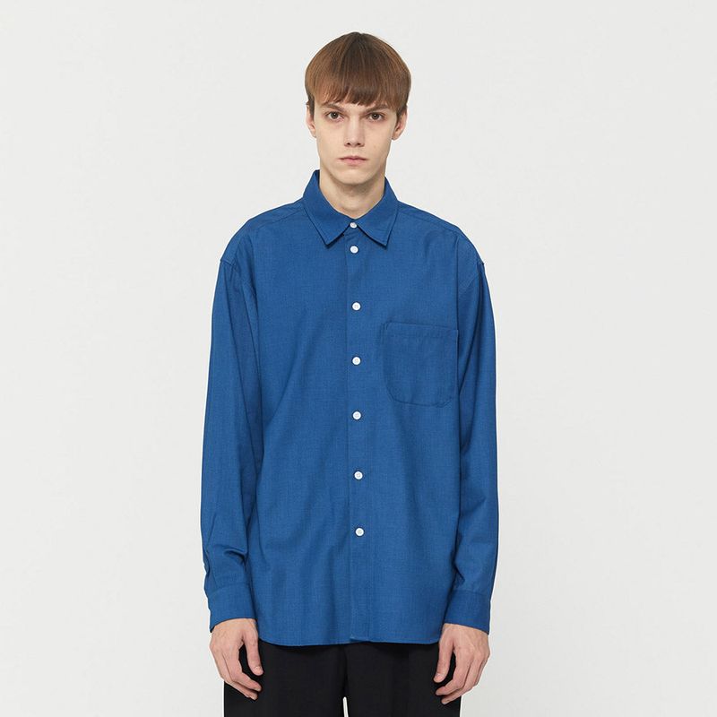 Wool Blended Pocket Shirt Blue