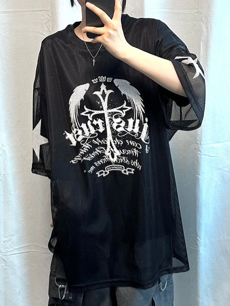 wing cross mesh t-shirt