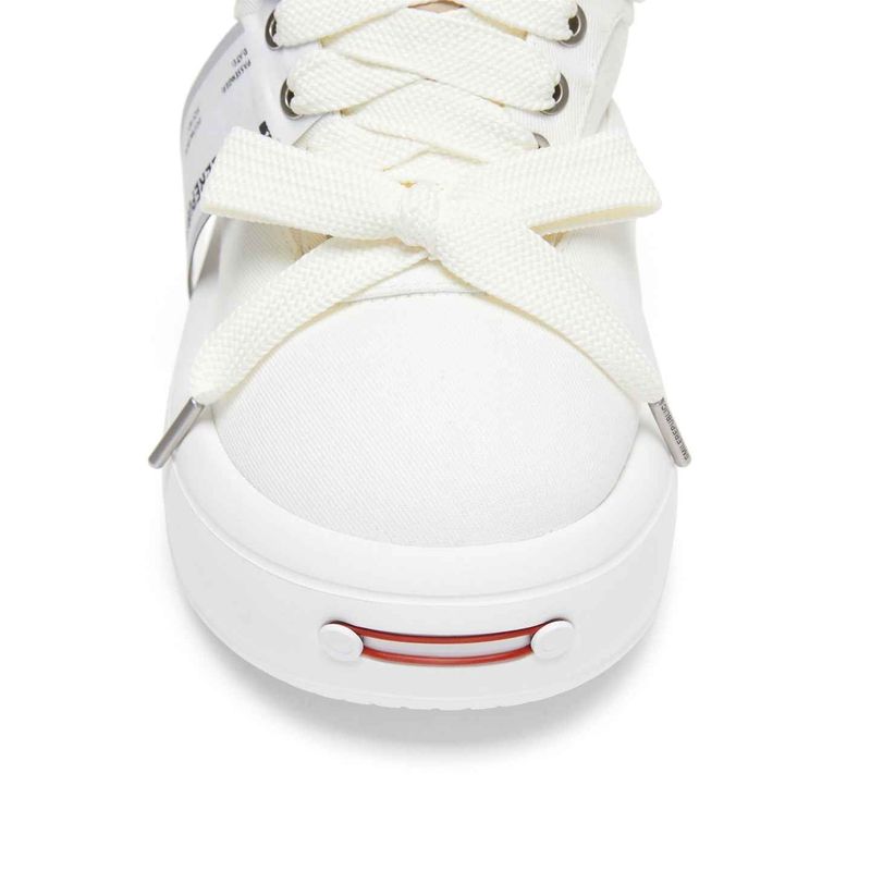 White Twill Low Top Chunky Platform Sneakers with Interchangeable Smile Toe