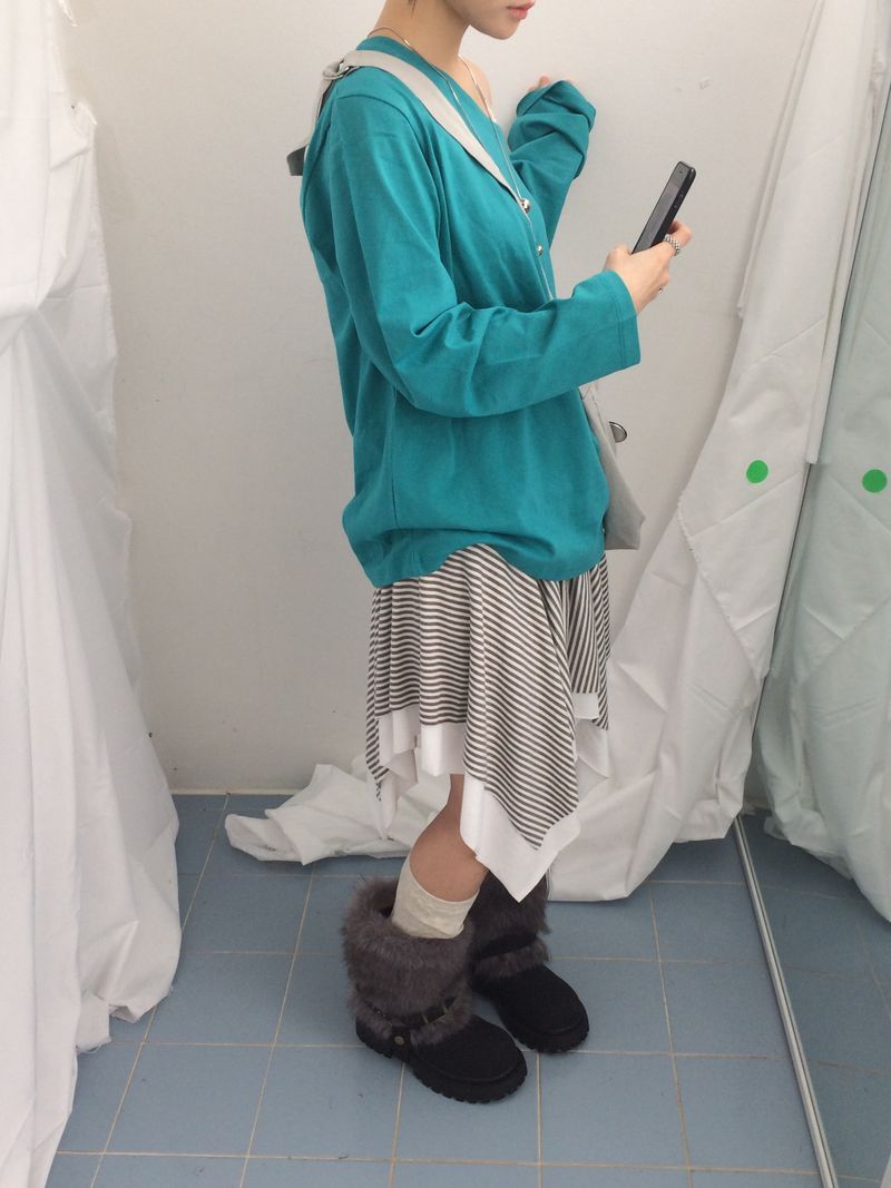 stripe ribbonline wave skirt