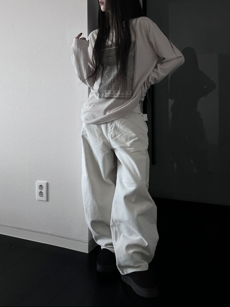 stud edge wide denim (fleece-lined / 2color)