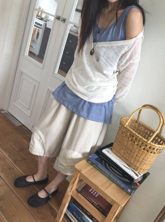 Ryoka Summer Layered V-Neck Wrap Hood Knit