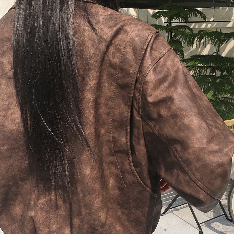 [2 size] Timber Vintage-Washed Leather Jacket