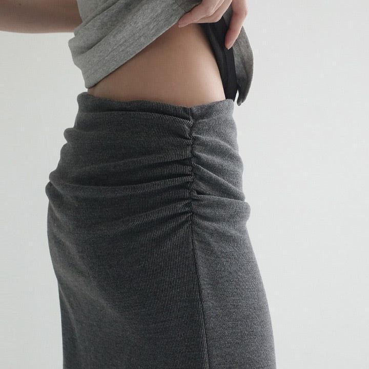 [Lantier] Banding Shirring Slit Long Skirt -3 colors