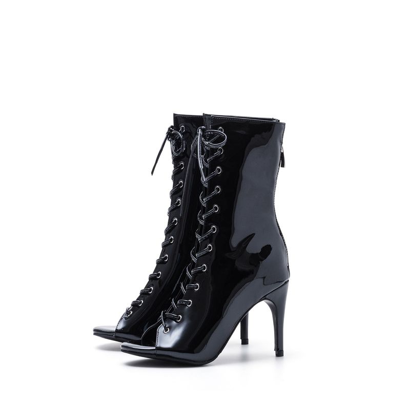Patent Lace-Up open Toe Heel(Black)
