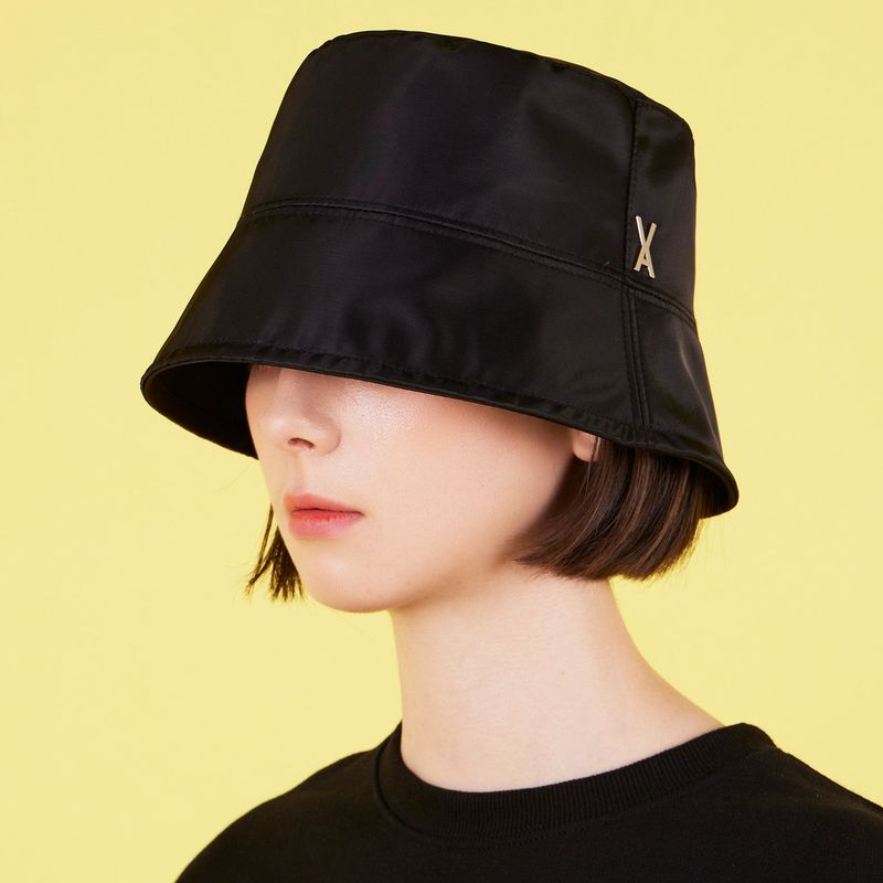 Stud Drop Over Fit Poly Bucket Hat Black