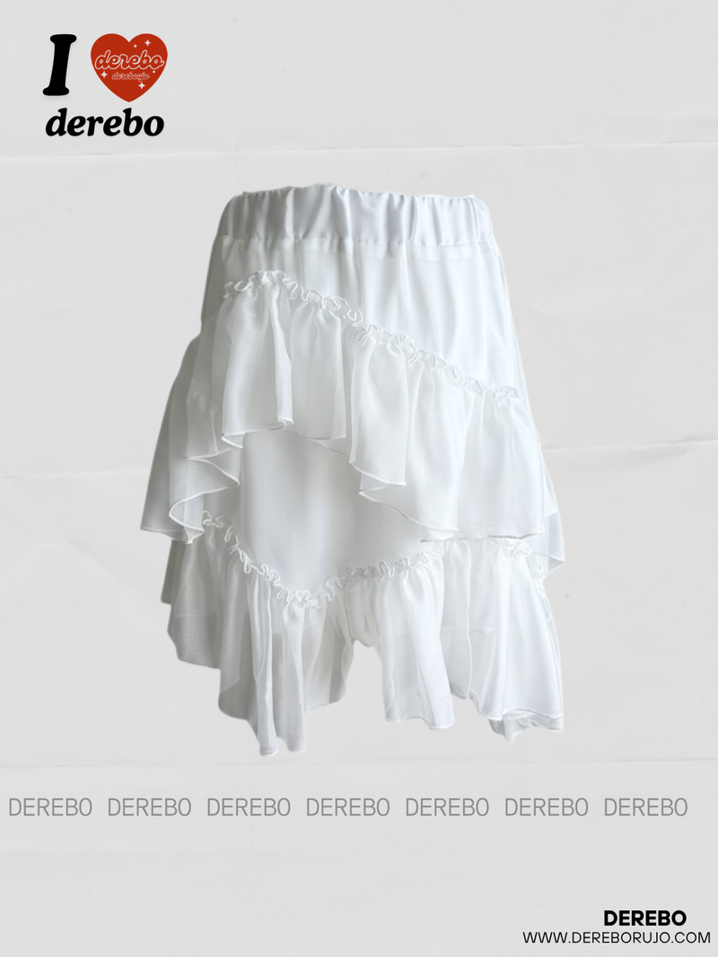 satin chiffon frill midi skirt
